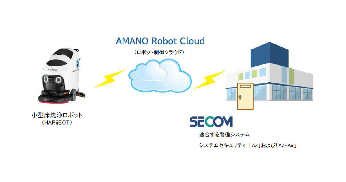 24_9_4_5 アマノ,清掃ロボットとセコムのセキュリティシステムを連携した無人自動性能を実現