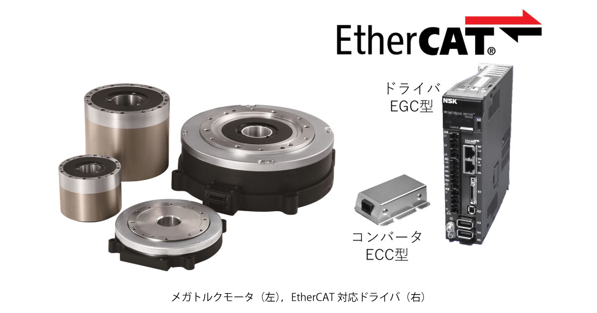 メガトルクモータ（左），EtherCAT対応ドライバ（右）-日本精工
