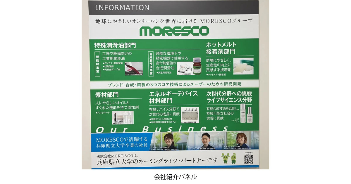 26_8_19_1.1 会社紹介パネル-MORESCO,兵庫県立大学姫路工学キャンパスの学生実験室のネーミングライツを取得